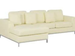 Hjørnesofa 5 personers OSLO Ægte læder Lys Beige med fodskammel Højrevendt