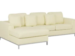 Hjørnesofa 4 personers OSLO Ægte læder Lys Beige Højrevendt