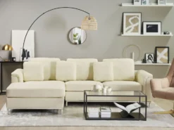 Hjørnesofa 4 personers OSLO Ægte læder Lys Beige Højrevendt