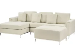 Hjørnesofa 5 personers OSLO Beige med fodskammel Højrevendt