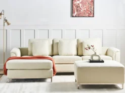 Hjørnesofa 5 personers OSLO Beige med fodskammel Højrevendt