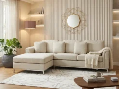 Hjørnesofa 5 personers OSLO Beige med fodskammel Højrevendt