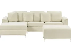 Hjørnesofa 5 personers OSLO Beige med fodskammel Højrevendt