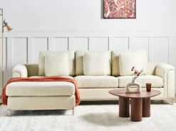 Hjørnesofa 5 personers OSLO Beige med fodskammel Højrevendt