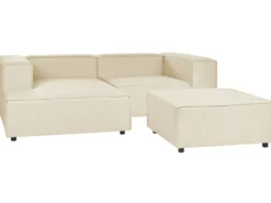 Hjørnesofa modul 2 personers APRICA Kunstlinned Beige med fodskammel Højrevendt