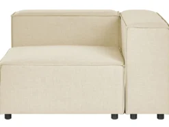 Hjørnesofa modul 2 personers APRICA Kunstlinned Beige med fodskammel Højrevendt