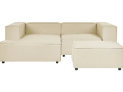 Hjørnesofa modul 2 personers APRICA Kunstlinned Beige med fodskammel Højrevendt