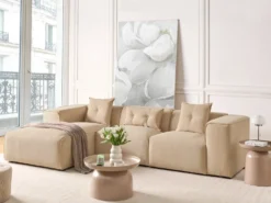 Hjørnesofa 3 personers DOLVA Fløjl Beige Højrevendt