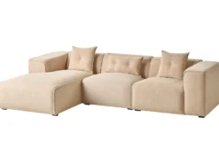 Hjørnesofa 3 personers DOLVA Fløjl Beige Højrevendt