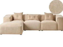 Hjørnesofa 3 personers DOLVA Fløjl Beige Højrevendt