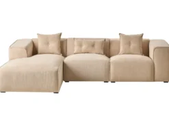 Hjørnesofa 3 personers DOLVA Fløjl Beige Højrevendt