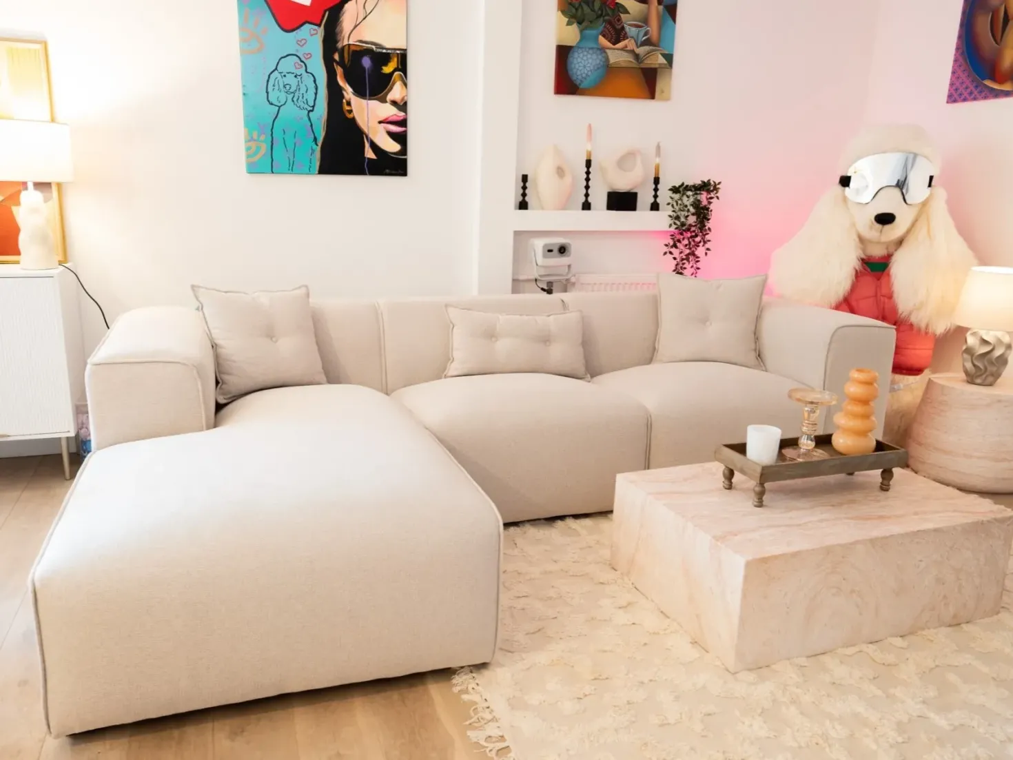Hjørnesofa 3 personers DOLVA Lys Beige Højrevendt