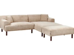 Hjørnesofa 3 personers HOLT Beige med fodskammel Venstrevendt