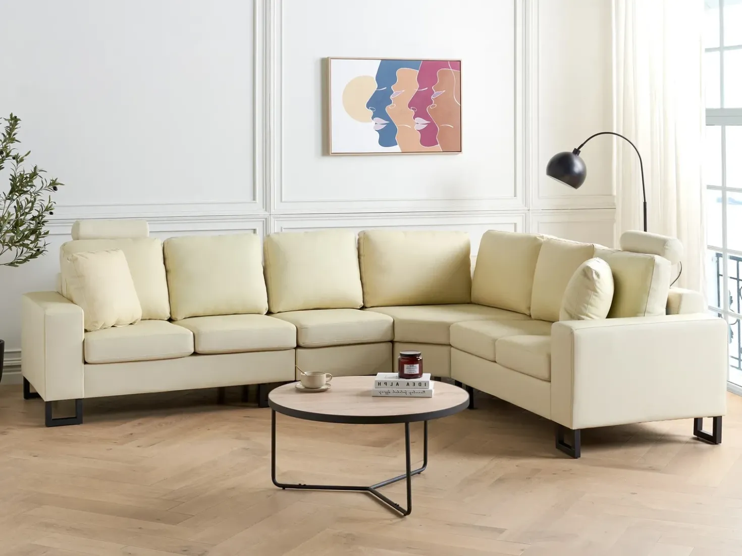 Hjørnesofa 6 personers STOCKHOLM Ægte læder Lys Beige Venstrevendt