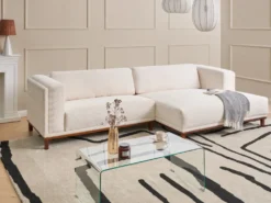 Hjørnesofa 4 personers VENG Fløjl Lys Beige Venstrevendt