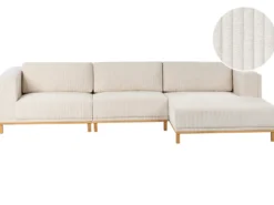 Hjørnesofa 5 personers VENG Fløjl Lys Beige Venstrevendt