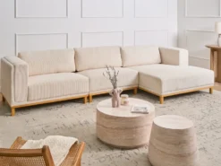Hjørnesofa 5 personers VENG Fløjl Lys Beige Venstrevendt