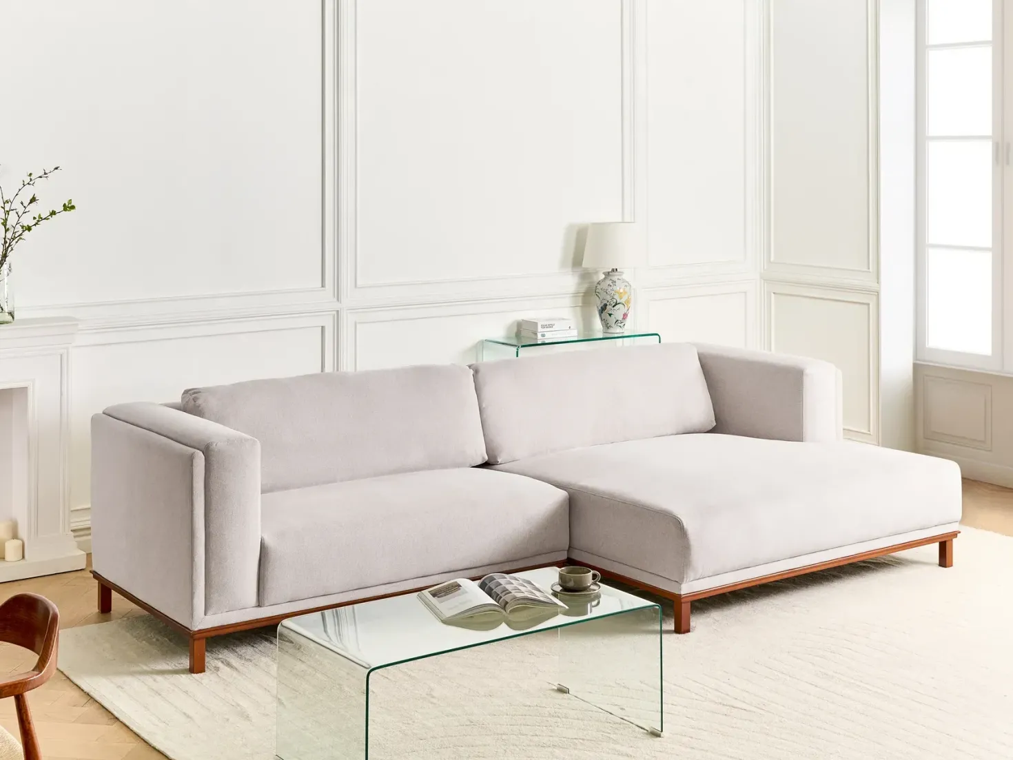 Hjørnesofa 4 personers VENG Lys Beige Venstrevendt