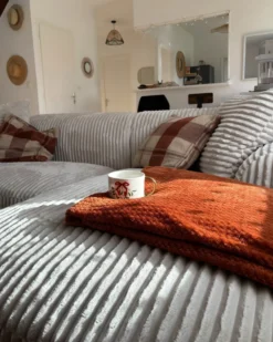 Hjørnesofa STENUM Fløjl Cremehvid Venstrevendt