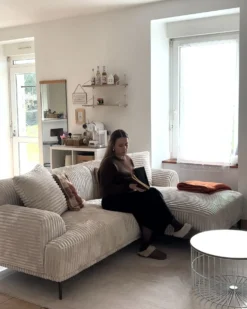 Hjørnesofa STENUM Fløjl Cremehvid Venstrevendt