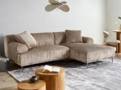 Hjørnesofa STENUM Fløjl Lysebrun Venstrevendt
