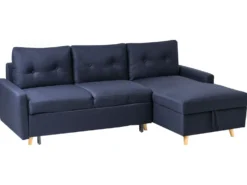 Hjørnesovesofa 4 personers FLAKK Navy Blå med opbevaring Venstrevendt