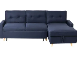 Hjørnesovesofa 4 personers FLAKK Navy Blå med opbevaring Venstrevendt