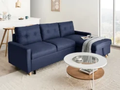 Hjørnesovesofa 4 personers FLAKK Navy Blå med opbevaring Venstrevendt