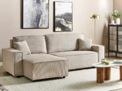 Hjørnesovesofa 3 personers ABACKA Fløjl Beige Højrevendt