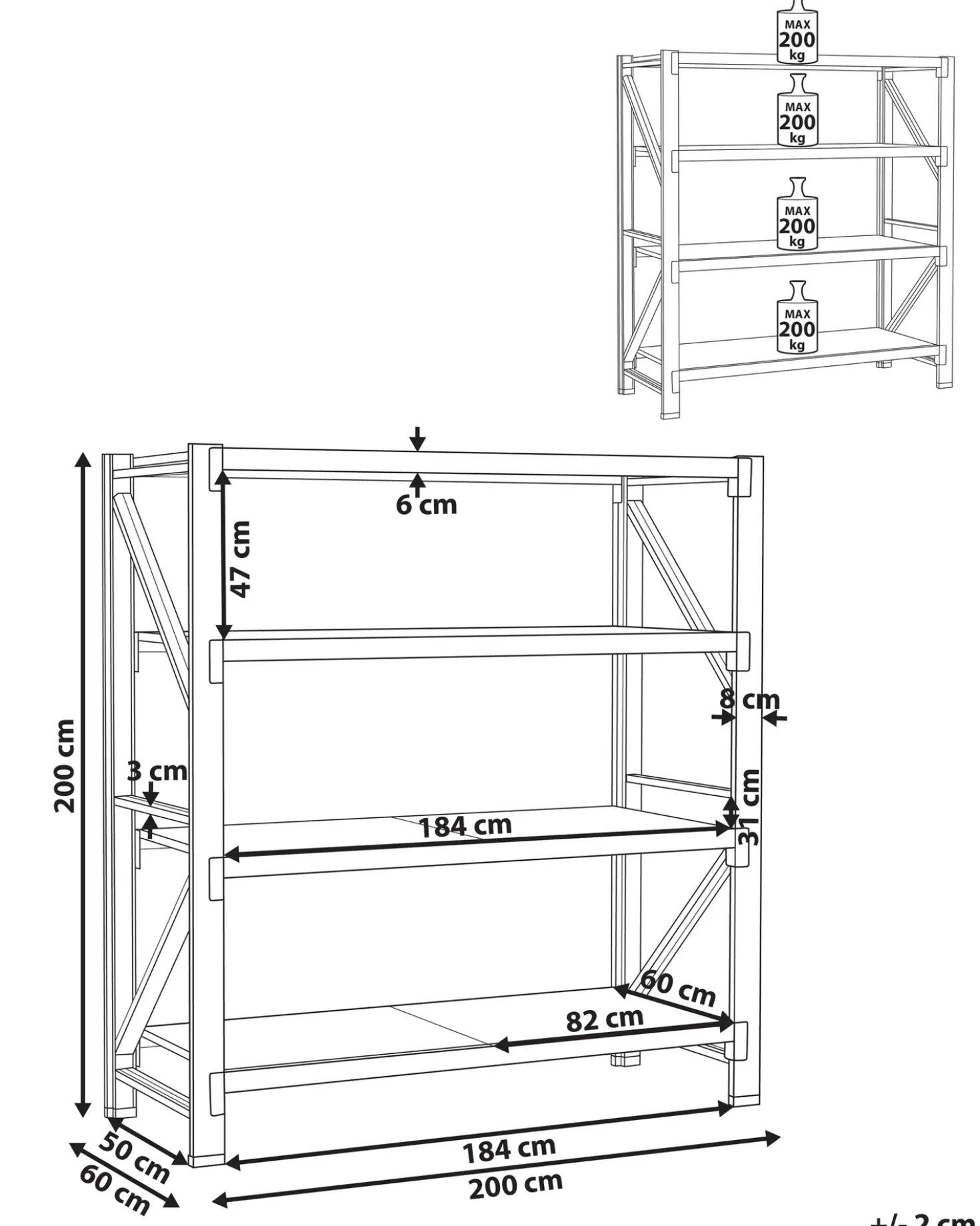 Hylder til garagen FIUGGI Metal 200 cm 200 cm Sort
