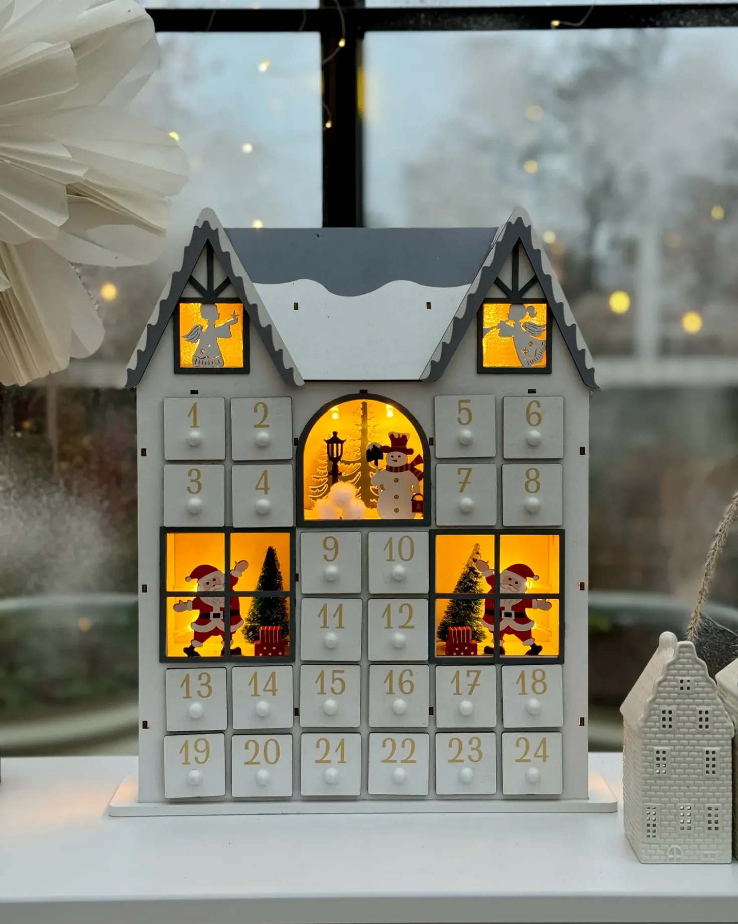 Juledekoration LED FEMUND Adventskalender 40 cm Hvid