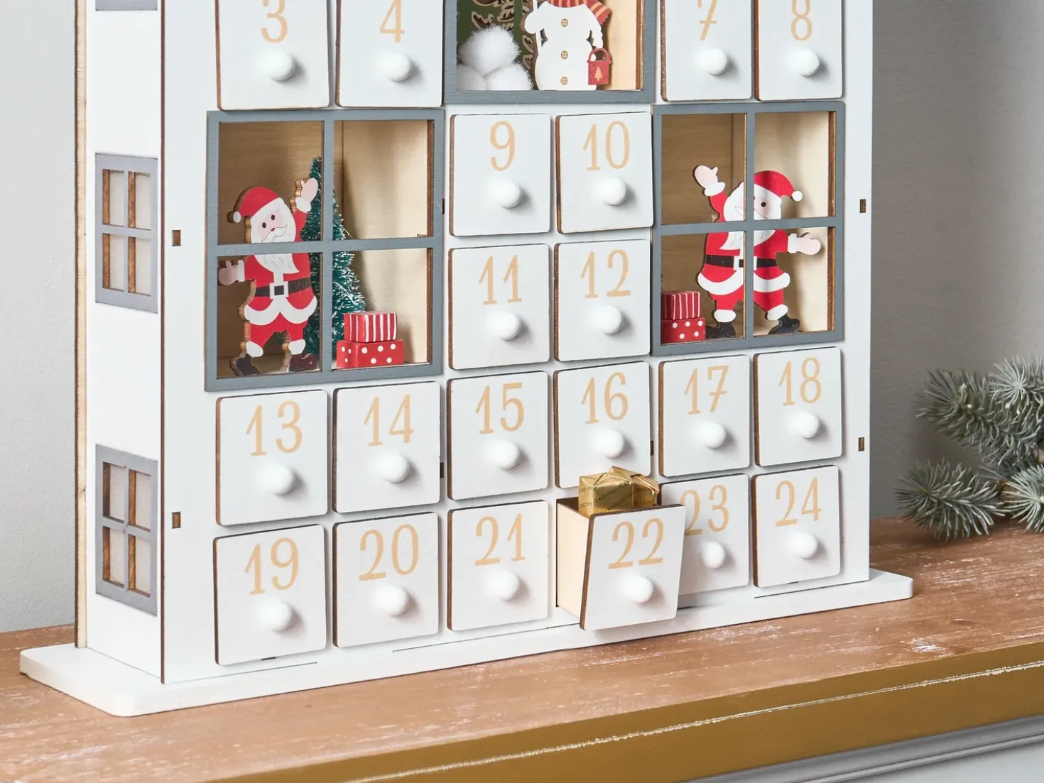 Juledekoration LED FEMUND Adventskalender 40 cm Hvid