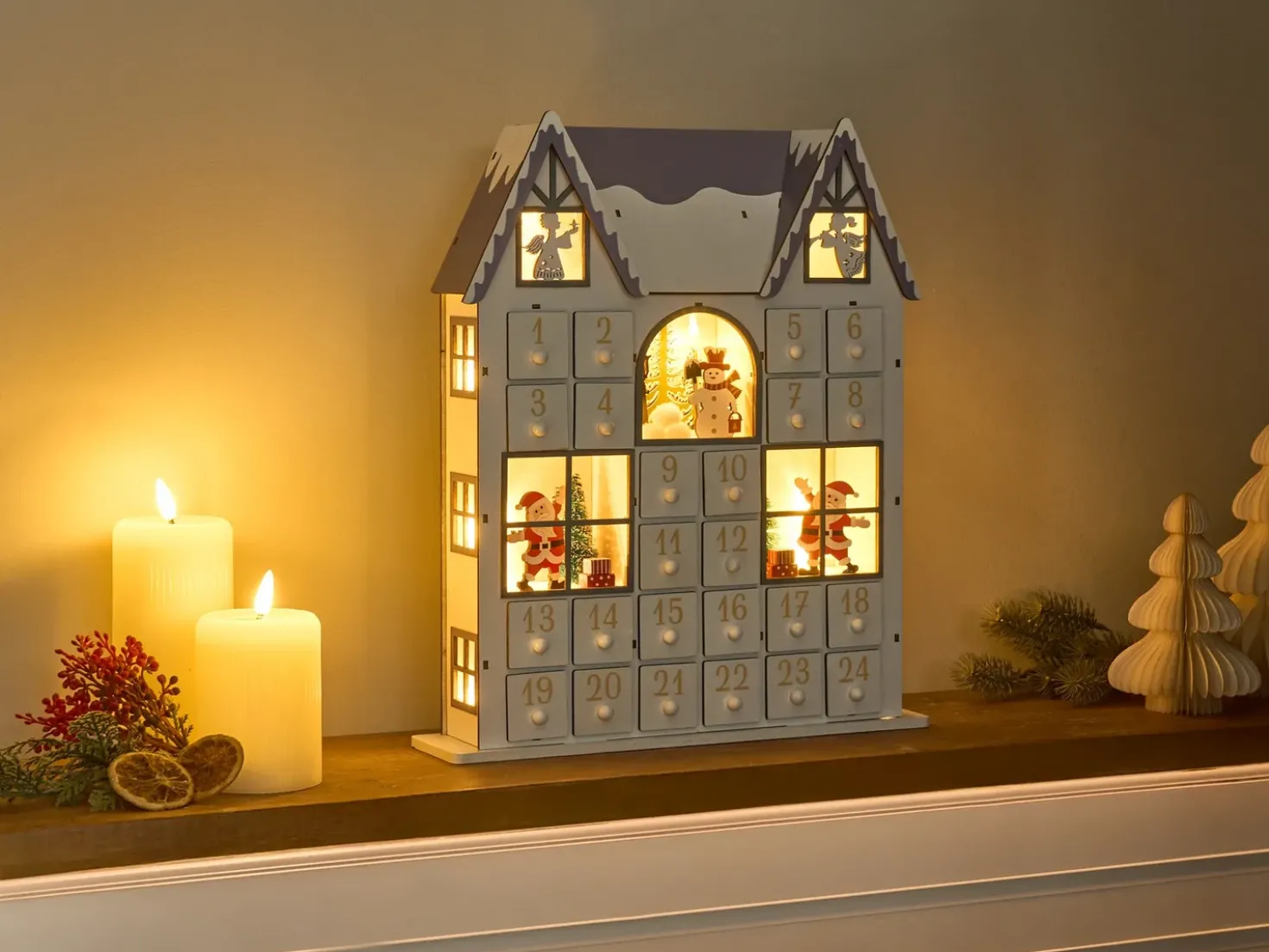 Juledekoration LED FEMUND Adventskalender 40 cm Hvid