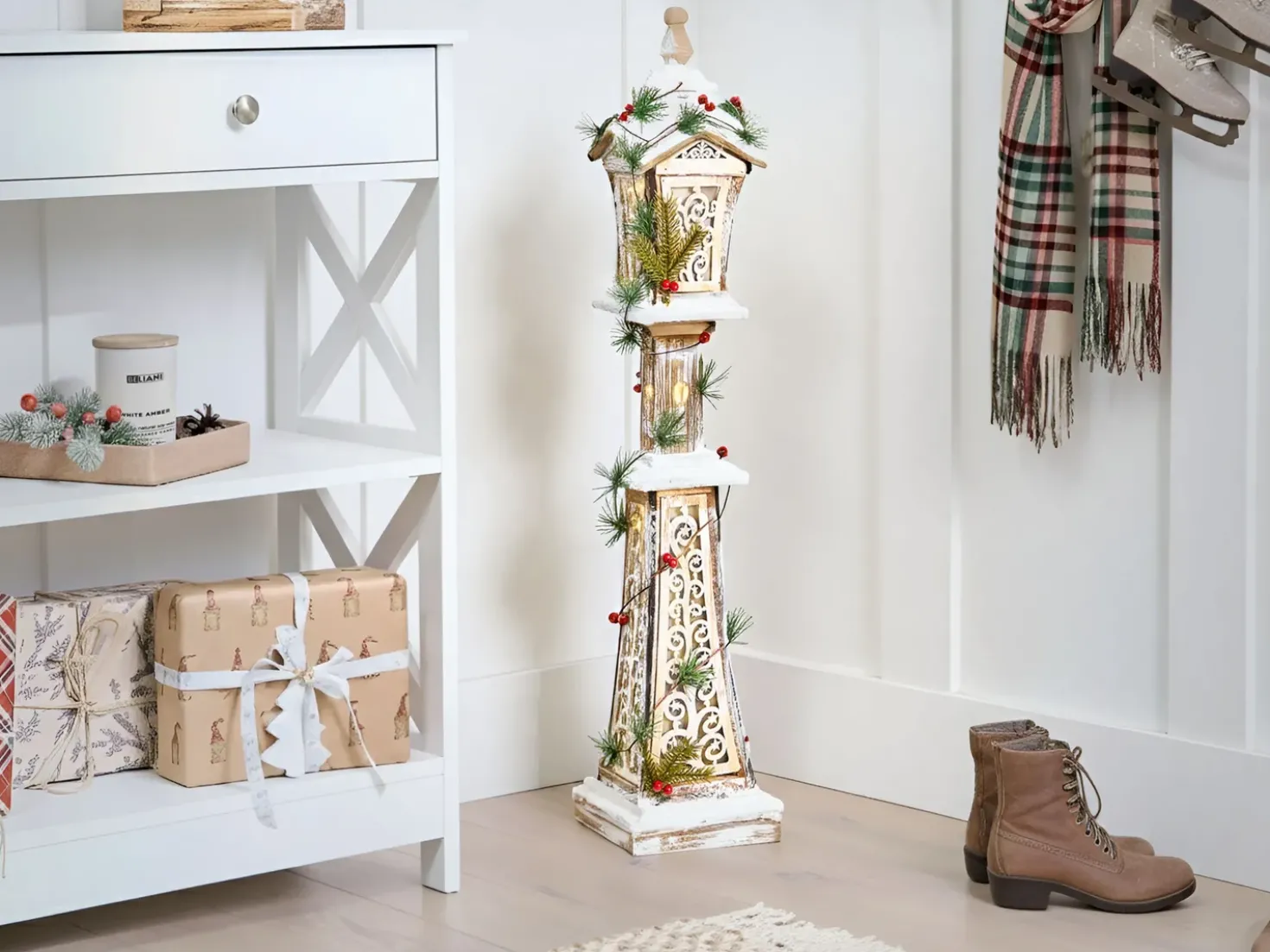 Juledekoration LED LIESVESI Søjle lampe 80 cm Lysebrun