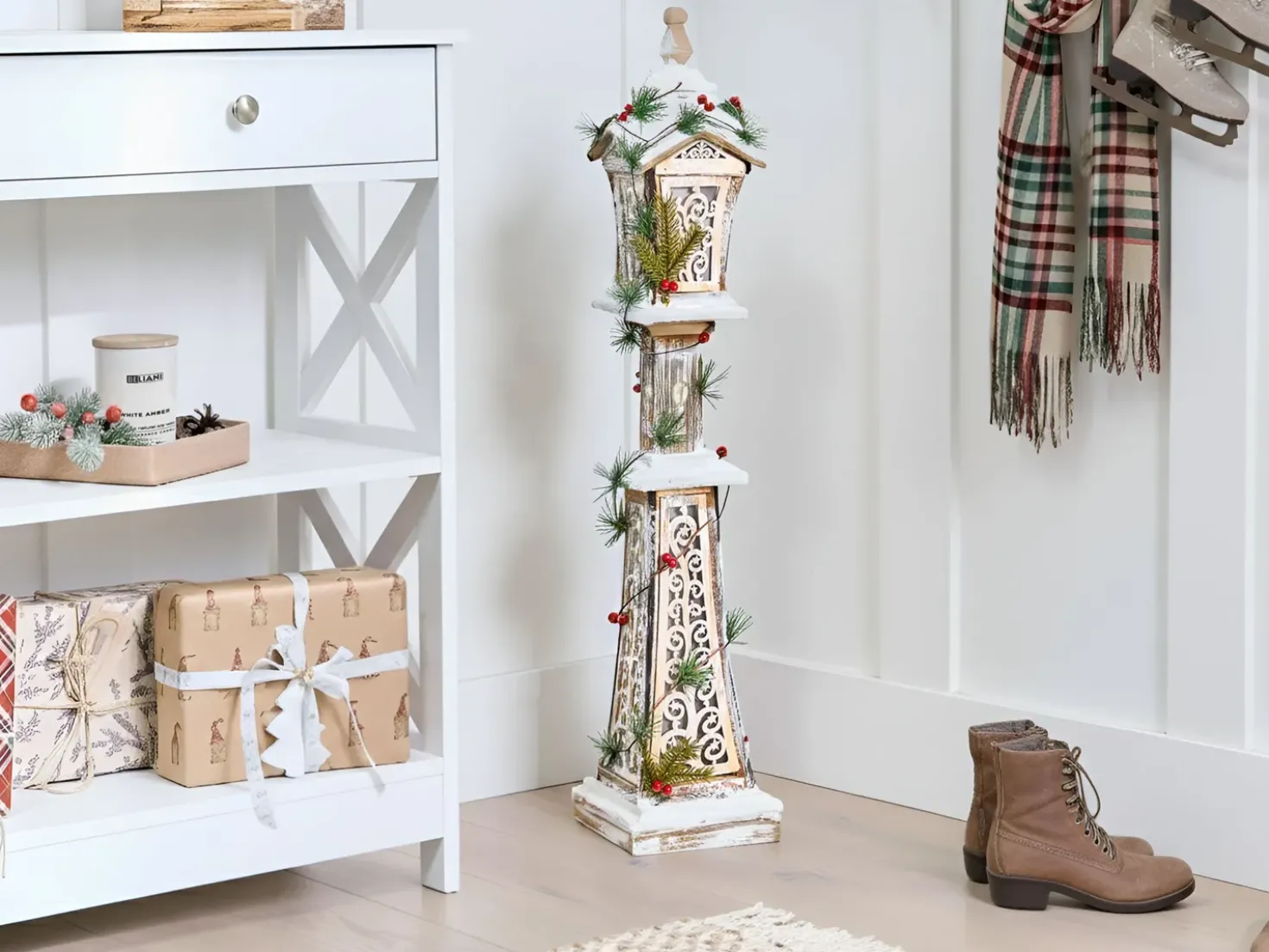 Juledekoration LED LIESVESI Søjle lampe 80 cm Lysebrun