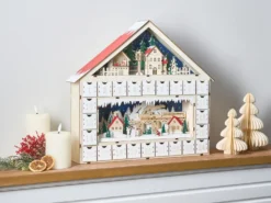 Juledekoration LED NISSER Adventskalender 44 cm Lysebrun