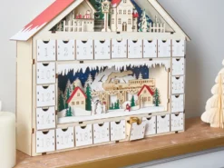 Juledekoration LED NISSER Adventskalender 44 cm Lysebrun