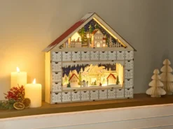 Juledekoration LED NISSER Adventskalender 44 cm Lysebrun