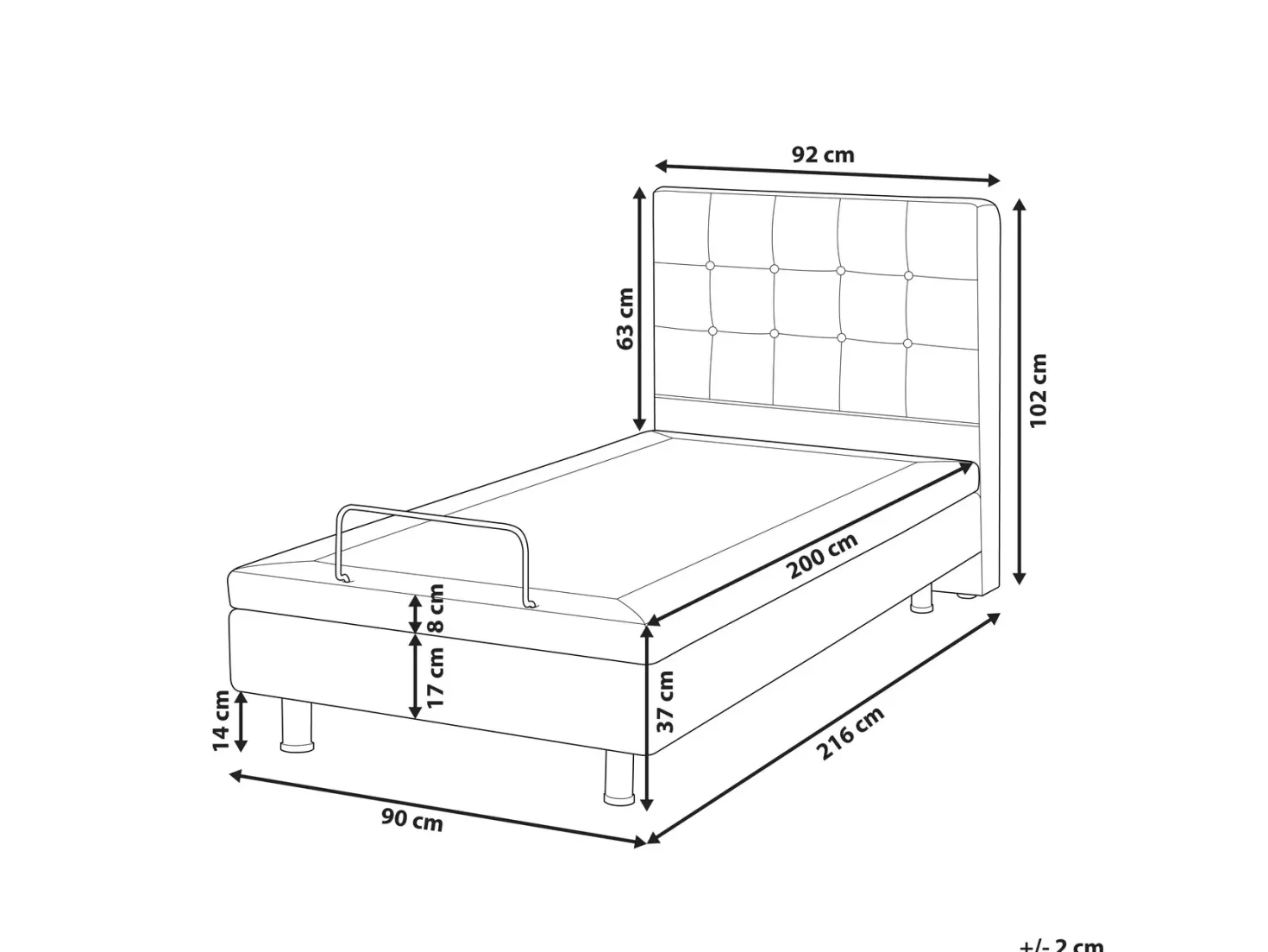 Justerbar seng DUKE 90 x 200 cm Lysegrå