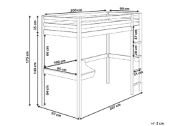 Køjeseng med skrivebord Fyretræ LOURY 90 x 200 cm Hvid
