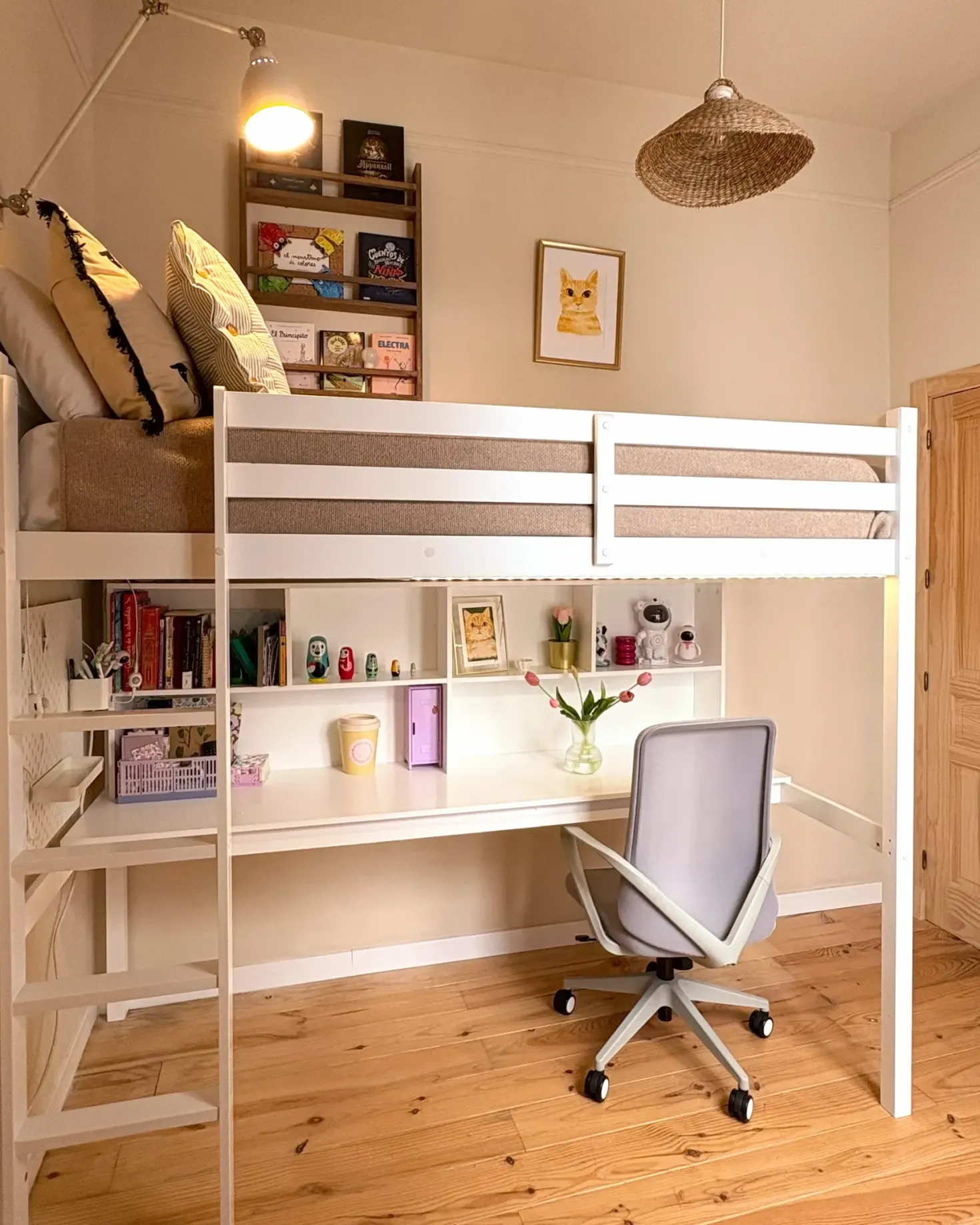 Køjeseng med skrivebord Fyretræ FOUCAMONT 90 x 200 cm Hvid