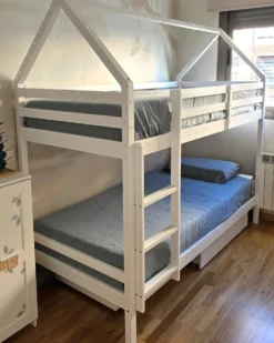 Køjeseng med skuffer Hus Fyretræ TERNAS 90 x 200 cm med opbevaring Hvid