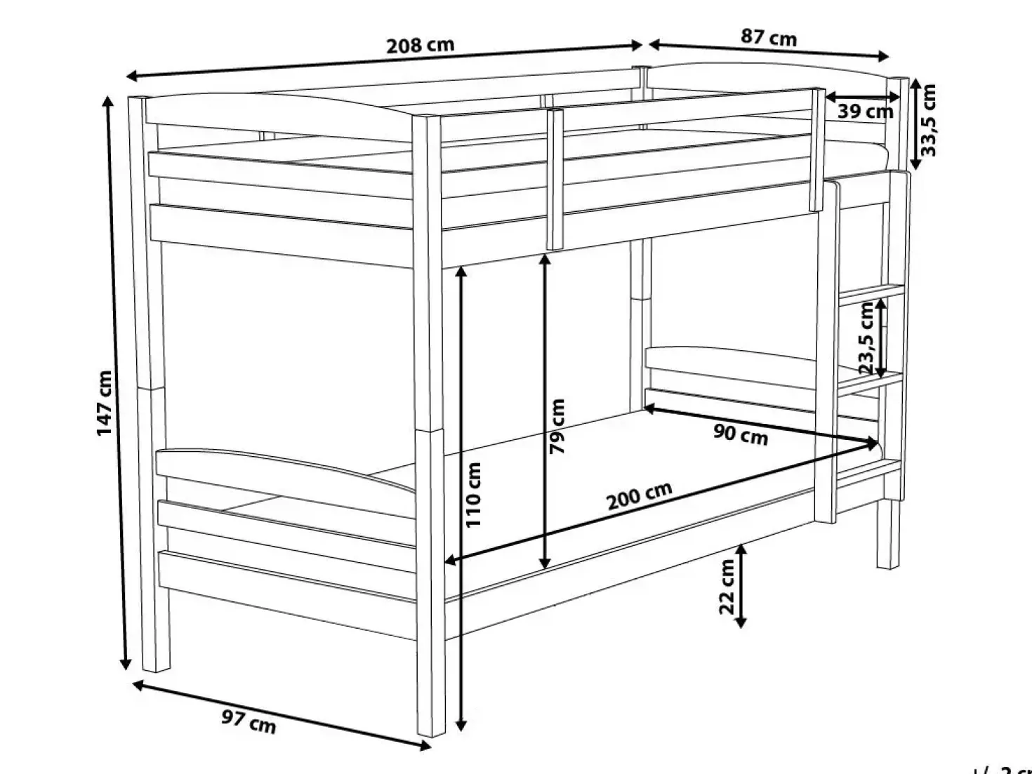 Køjeseng Fyretræ REGAT 90 x 200 cm Hvid