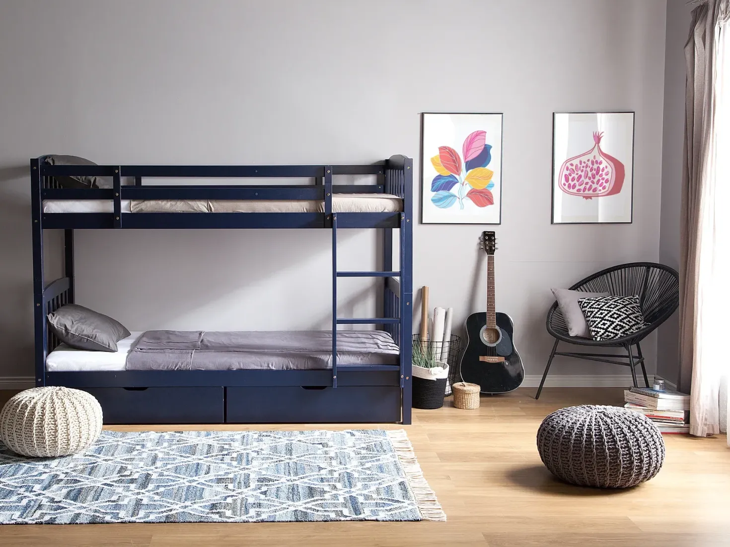 Køjeseng med skuffer Fyretræ REVIN 90 x 200 cm Navy Blå