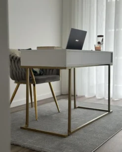 Konsolbord WESTPORT Hvid/guld 115 cm 50 cm med skuffer