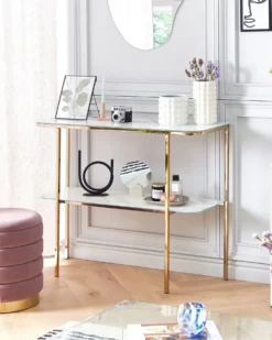 Konsolbord CALVERT Hærdet glas Marmor/guld