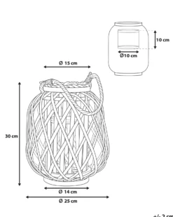 Lanterne MAURITIUS Piletræ 30 cm Naturlig