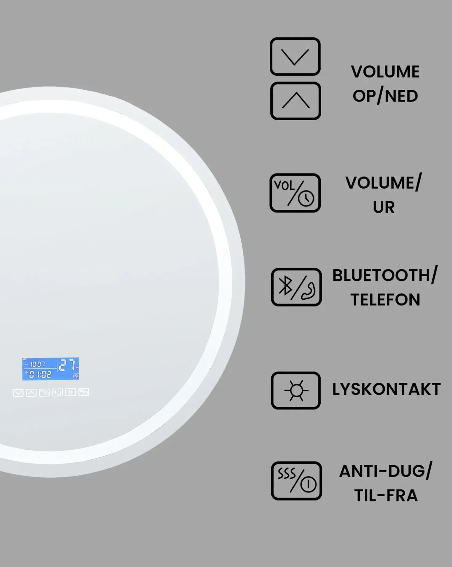 LED-badeværelsesspejl BROGNON 60 cm 60 cm Med indbygget Bluetooth-højttaler Sølv