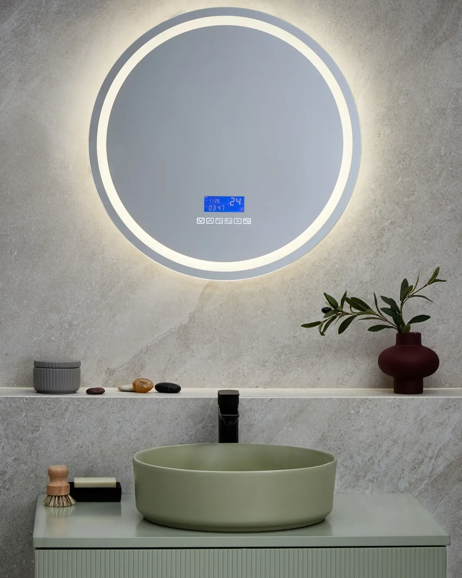 LED-badeværelsesspejl BROGNON 60 cm 60 cm Med indbygget Bluetooth-højttaler Sølv