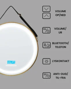 LED-badeværelsesspejl DAROIS 60 cm 60 cm Med indbygget Bluetooth-højttaler Guld